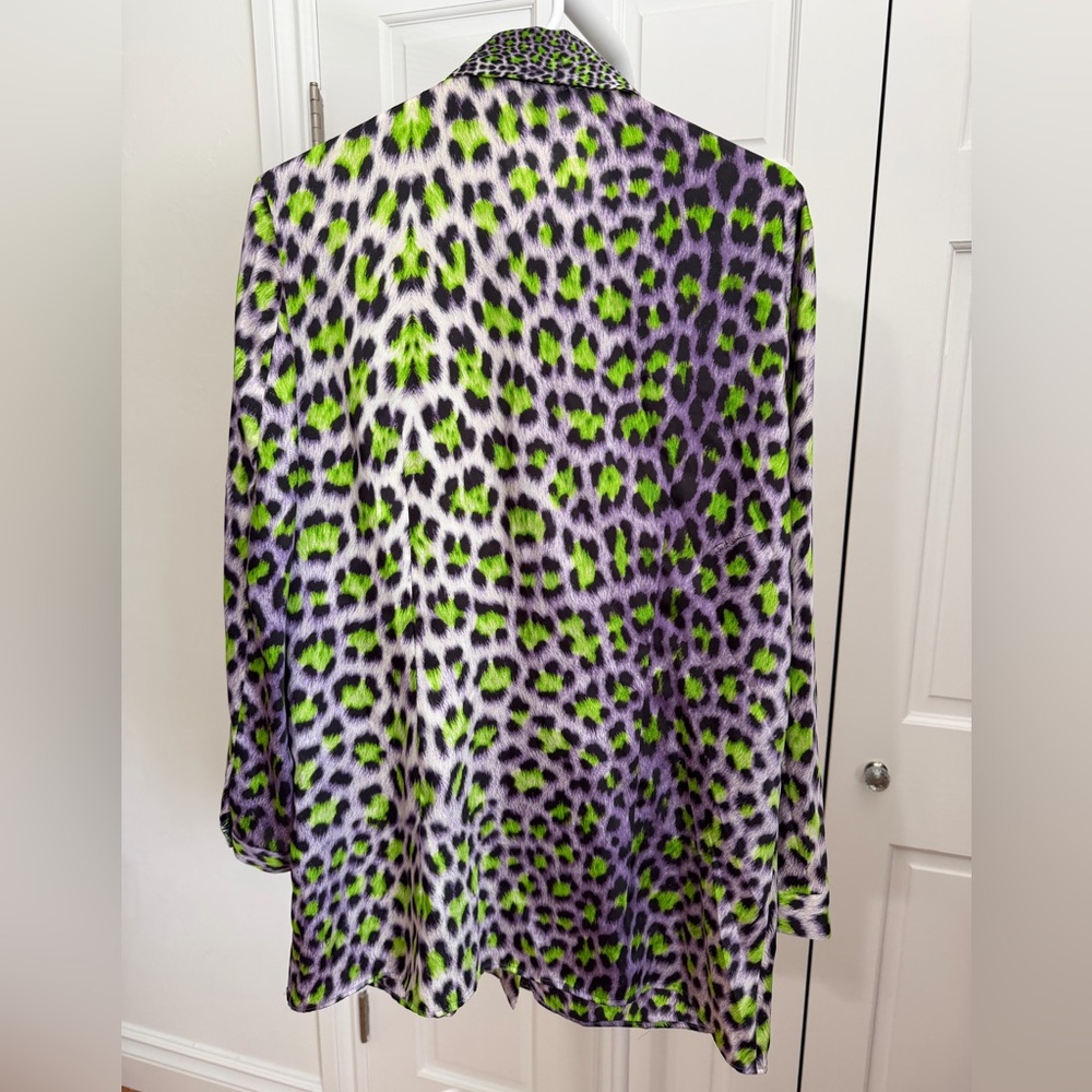 Preloved Just Cavalli Purple and Green Leopard Animal Print Blouse Size 50 - Picture 4 of 9